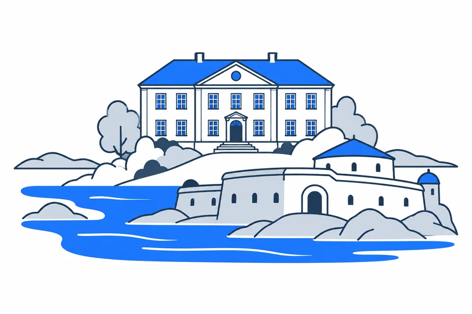 AI-generated illustration: Akershus. Eidsvoll House and Oscarsborg Fortress.