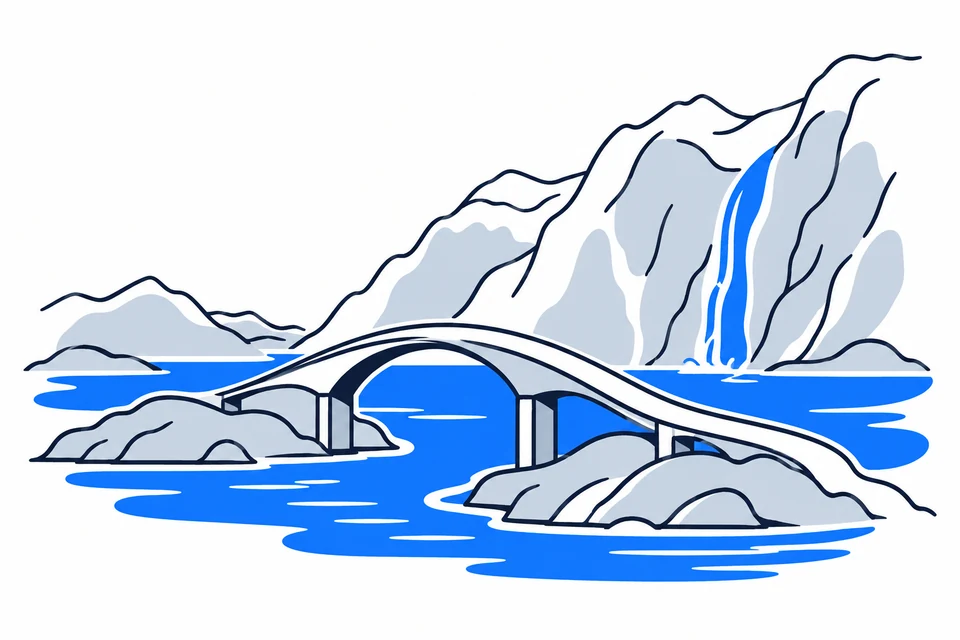 AI-generated illustration: Møre og Romsdal. The Atlantic Road and the Geirangerfjord.