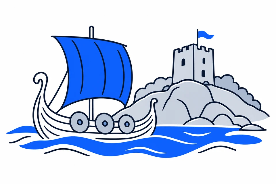 AI-generated illustration: Vestfold. Viking heritage and the coastal town of Tønsberg.