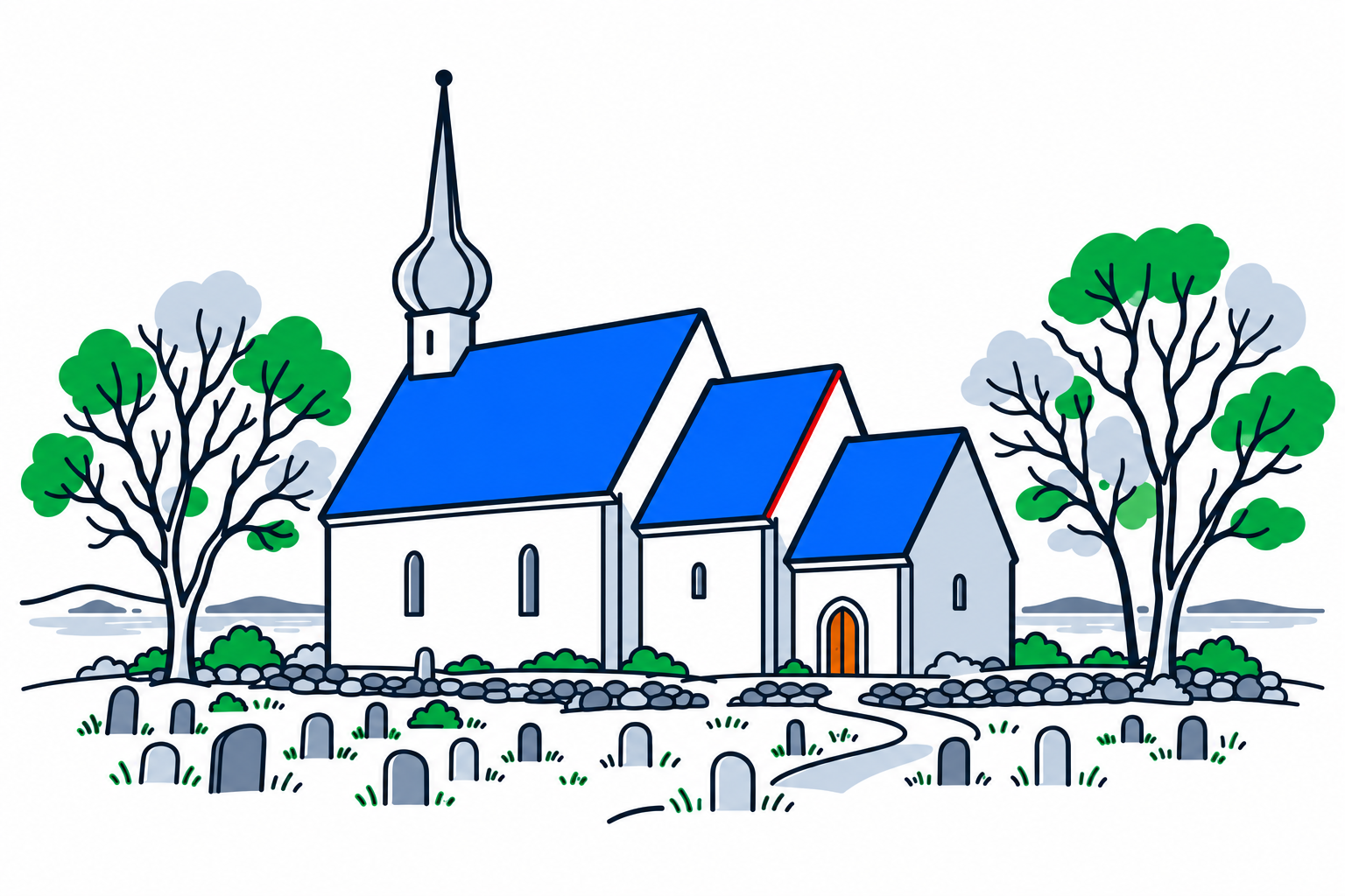 SamfunnPrep illustration of Alstahaug kirke and its historic coastal setting