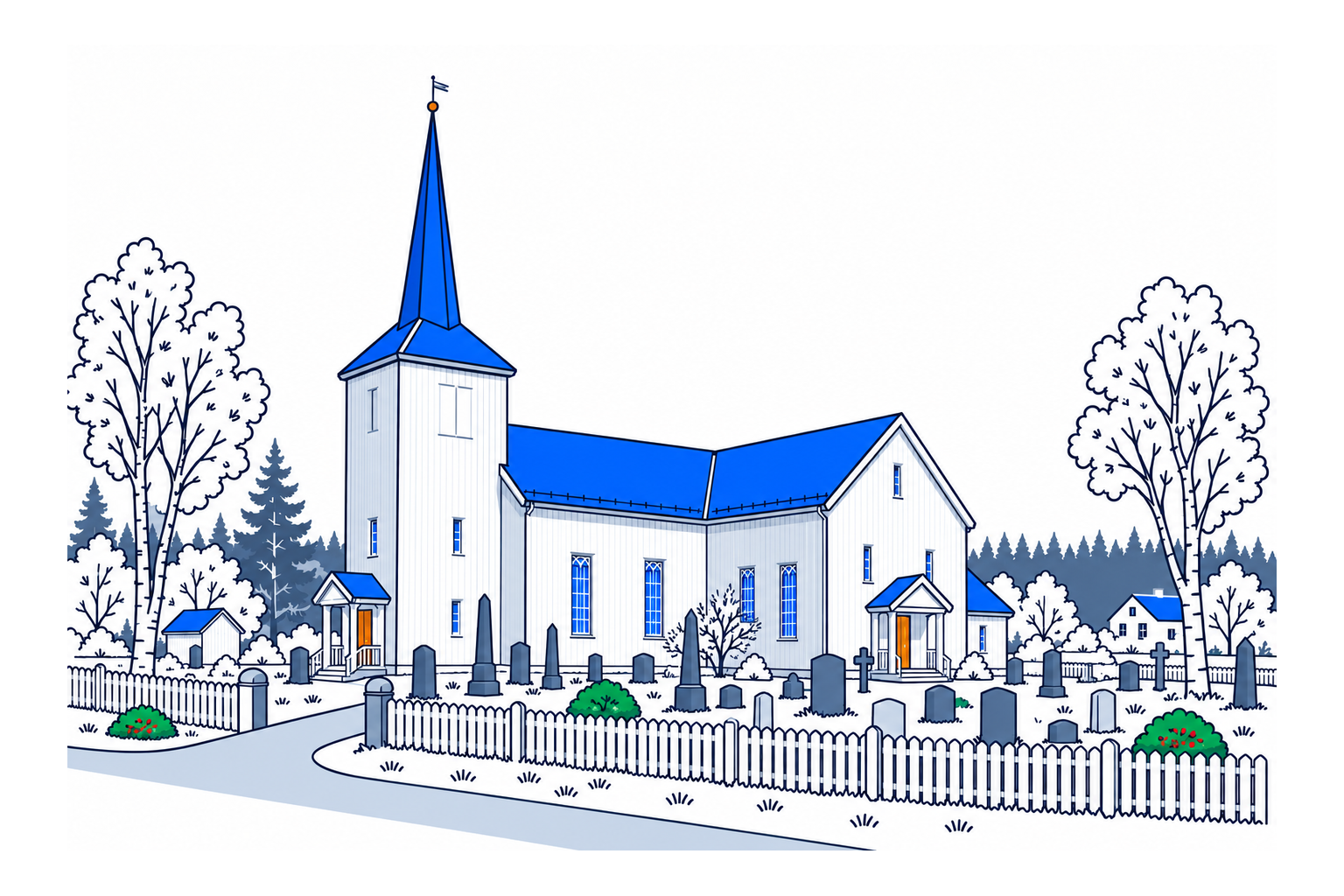 SamfunnPrep illustration: Åsnes kirke, Åsnes. The timber cruciform church near Flisa.