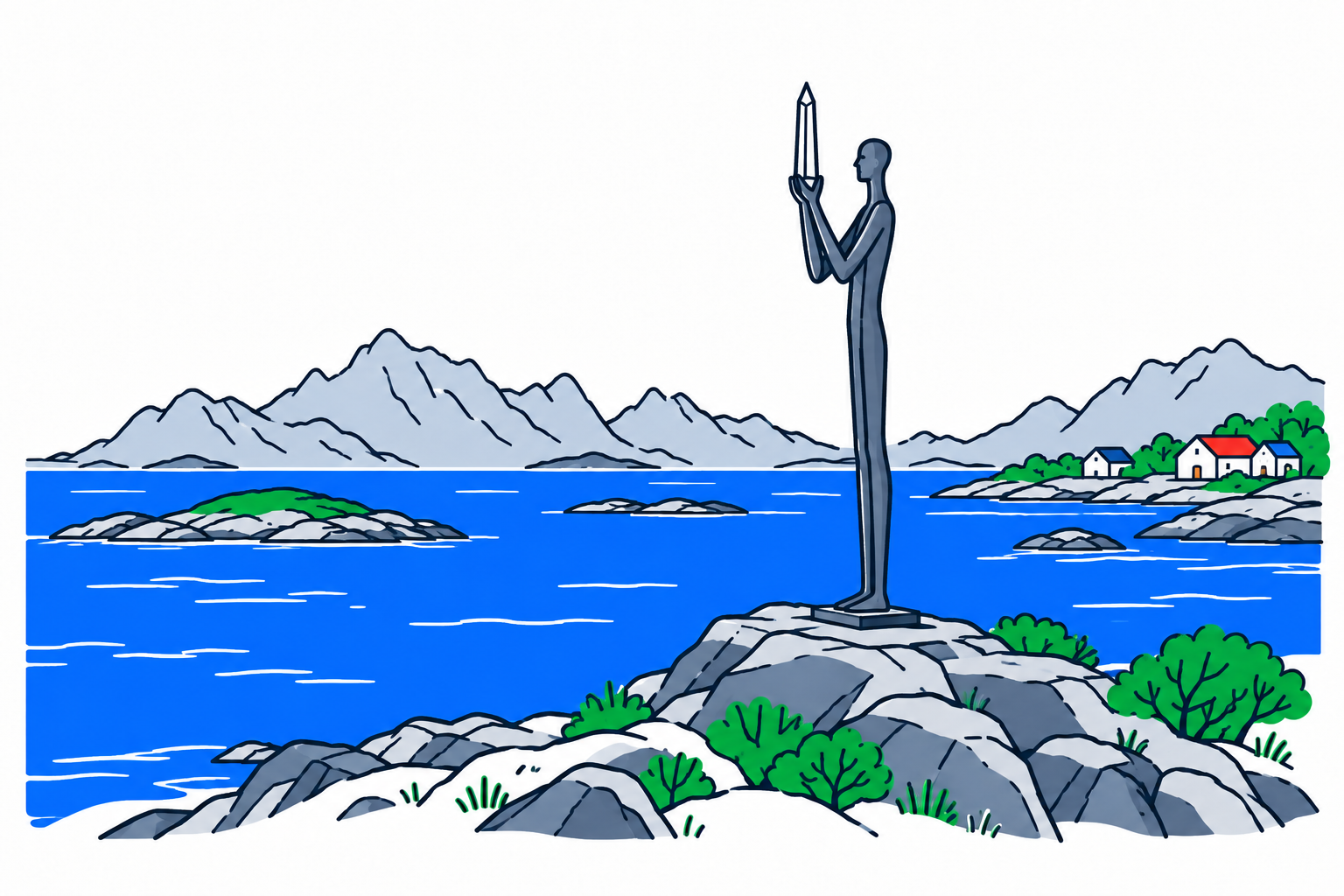 SamfunnPrep illustration of Mannen fra havet holding a crystal in Bø