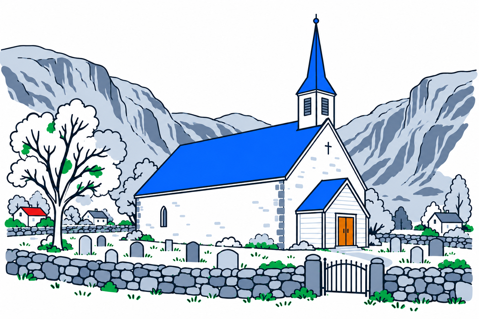 SamfunnPrep illustration showing Eidfjord gamle kyrkje.