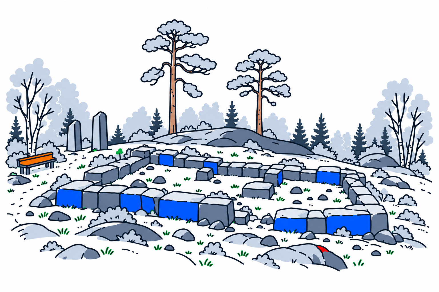SamfunnPrep illustration: Christiansfjeld, Elverum. The fortress remains within the wooded hilltop park.