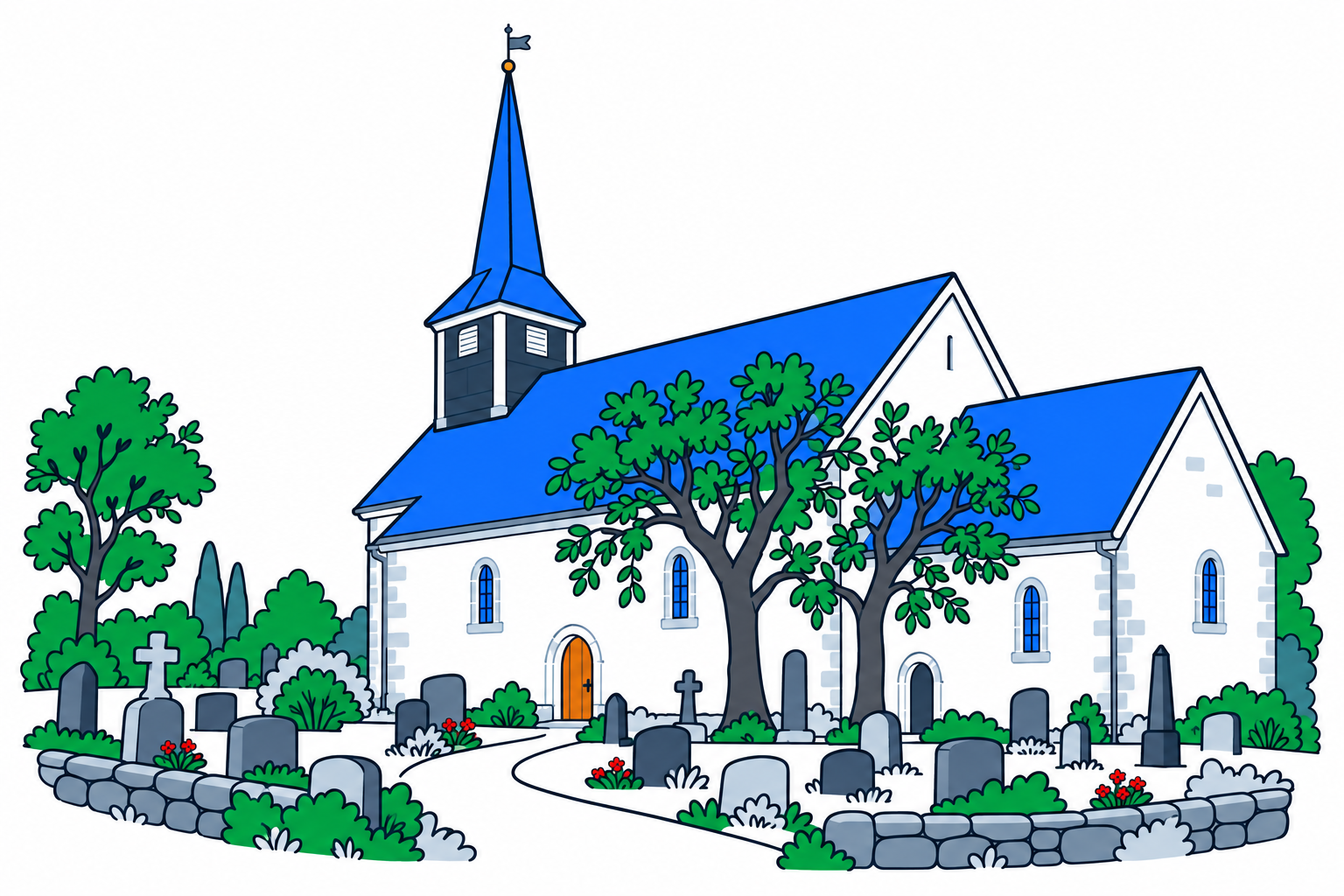 SamfunnPrep illustration: Enebakk kirke, Enebakk. The medieval stone church and its later tower form.