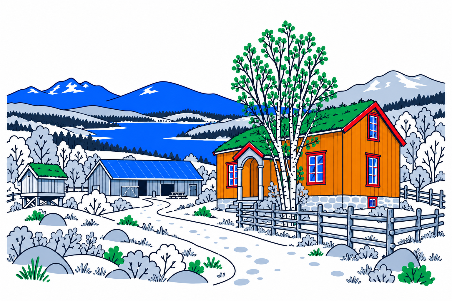SamfunnPrep illustration of the Sámi farmyard at Gallogiedde in Evenes