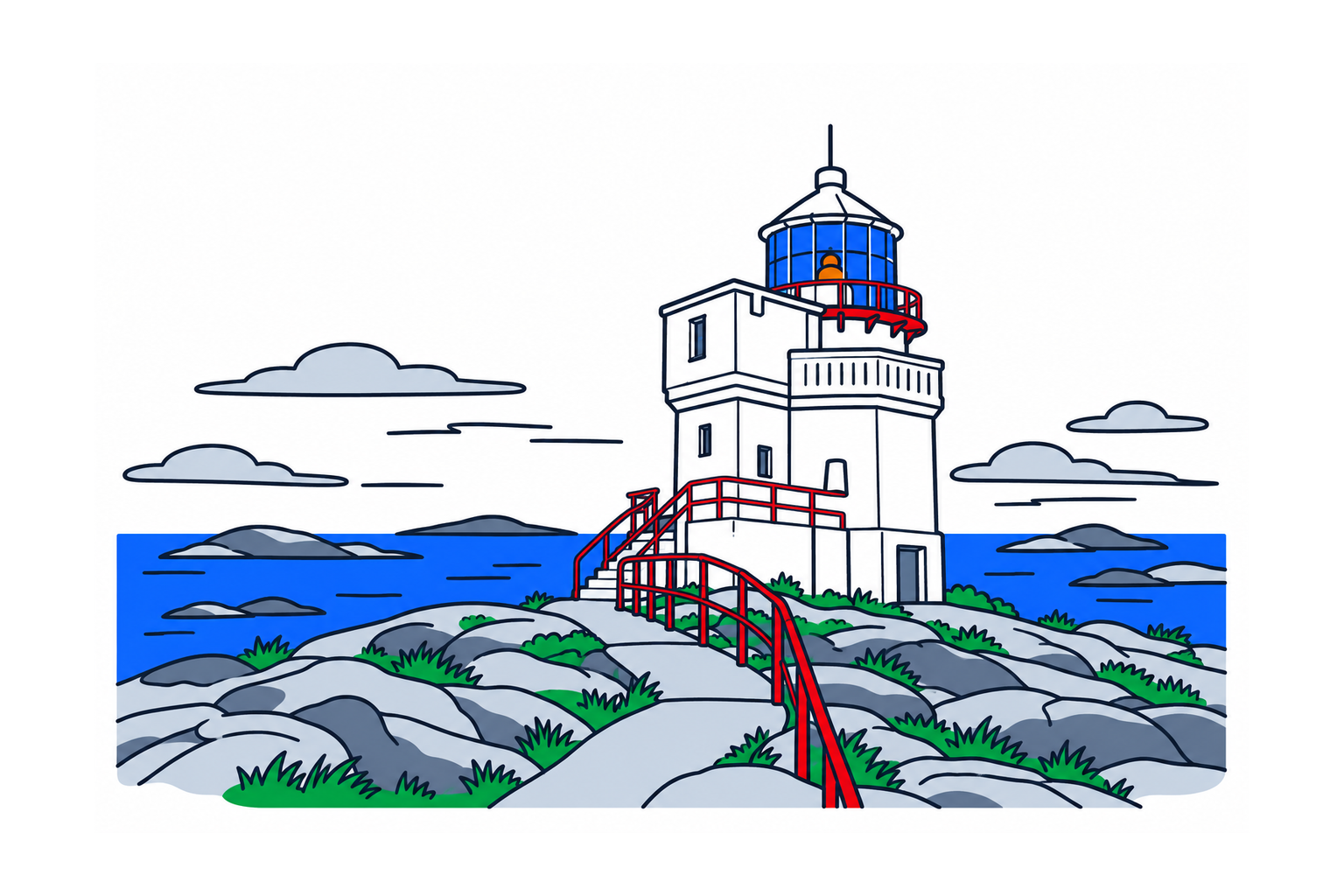 SamfunnPrep illustration of Sula fyr’s octagonal lighthouse tower on Sula