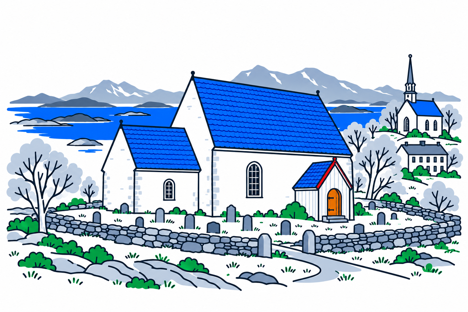 SamfunnPrep illustration of the medieval church at Gildeskål kirkested