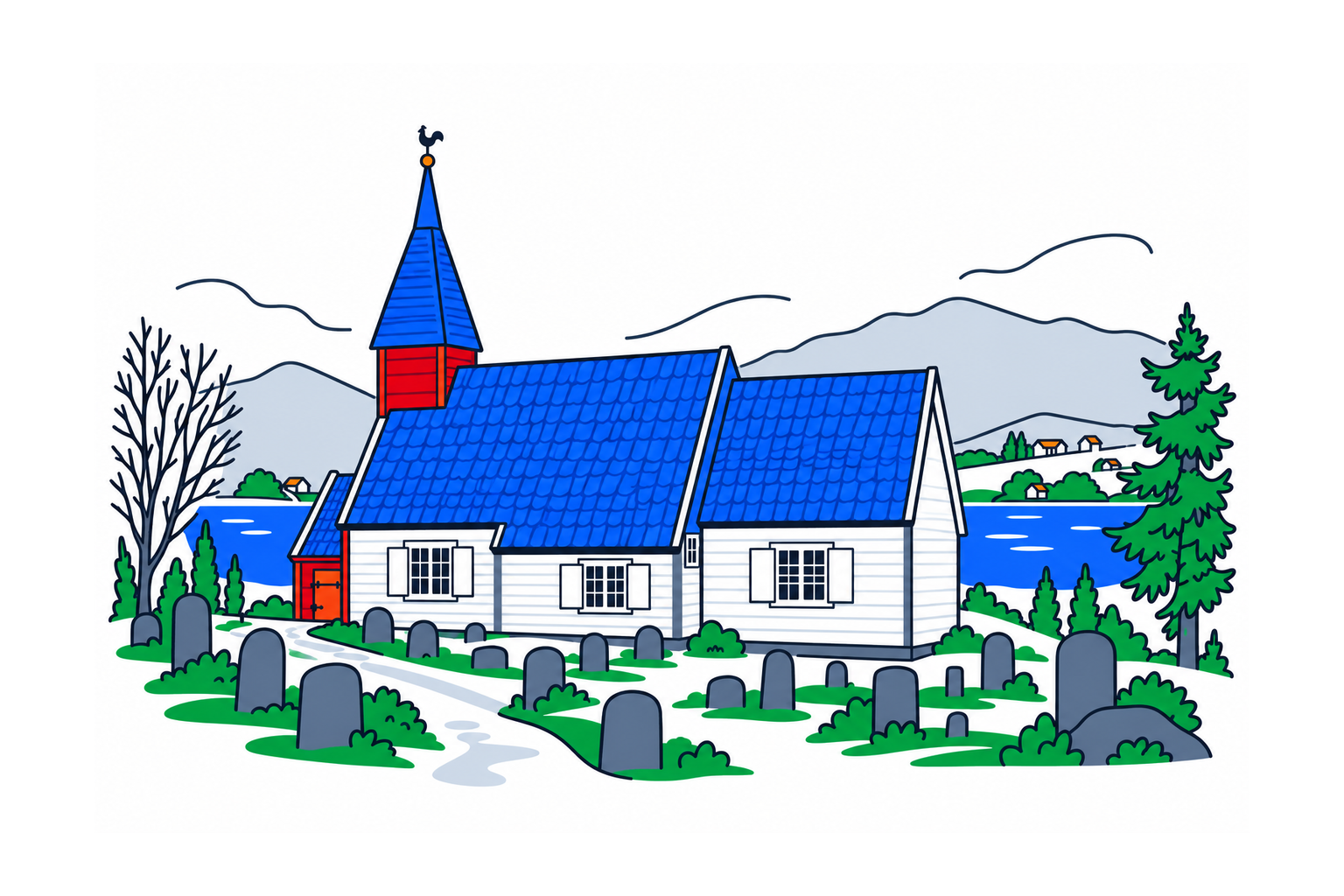 SamfunnPrep illustration showing Gimmestad gamle kyrkje.