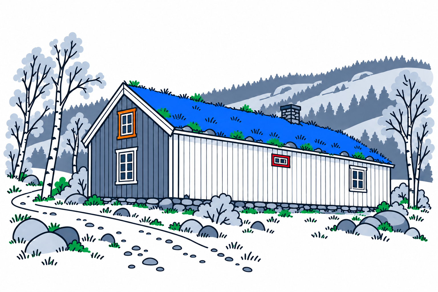 SamfunnPrep illustration of Jamtjord eldhus in Leirskardalen, Hemnes