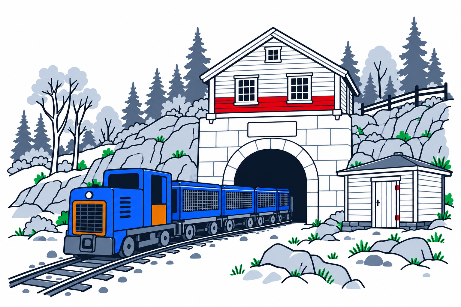 SamfunnPrep illustration: Kongsberg Sølvverk, Kongsberg. The historic silver-mining buildings and mine landscape.