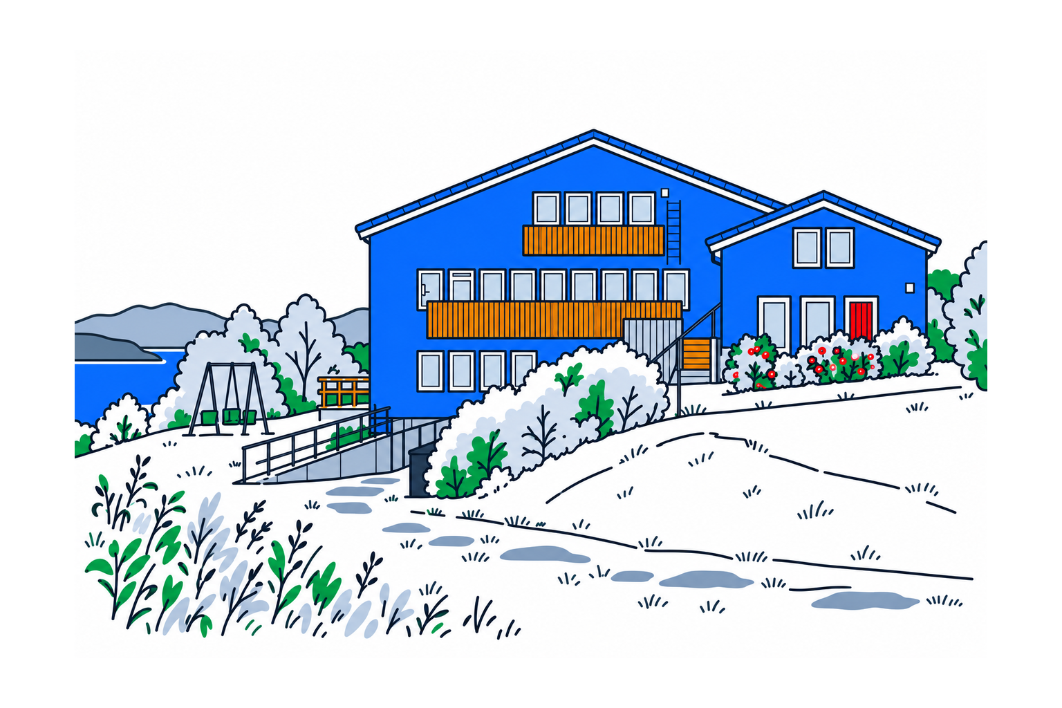 SamfunnPrep illustration of Trastad Samlinger at the former Trastad Gård institution in Borkenes, Kvæfjord.