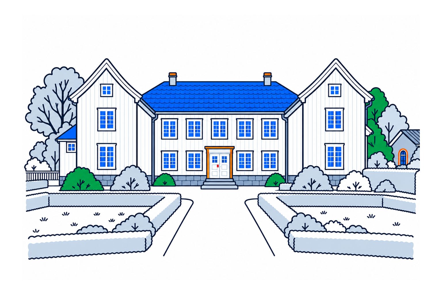 SamfunnPrep illustration: Herregården, Larvik. A substantial historic timber residence.