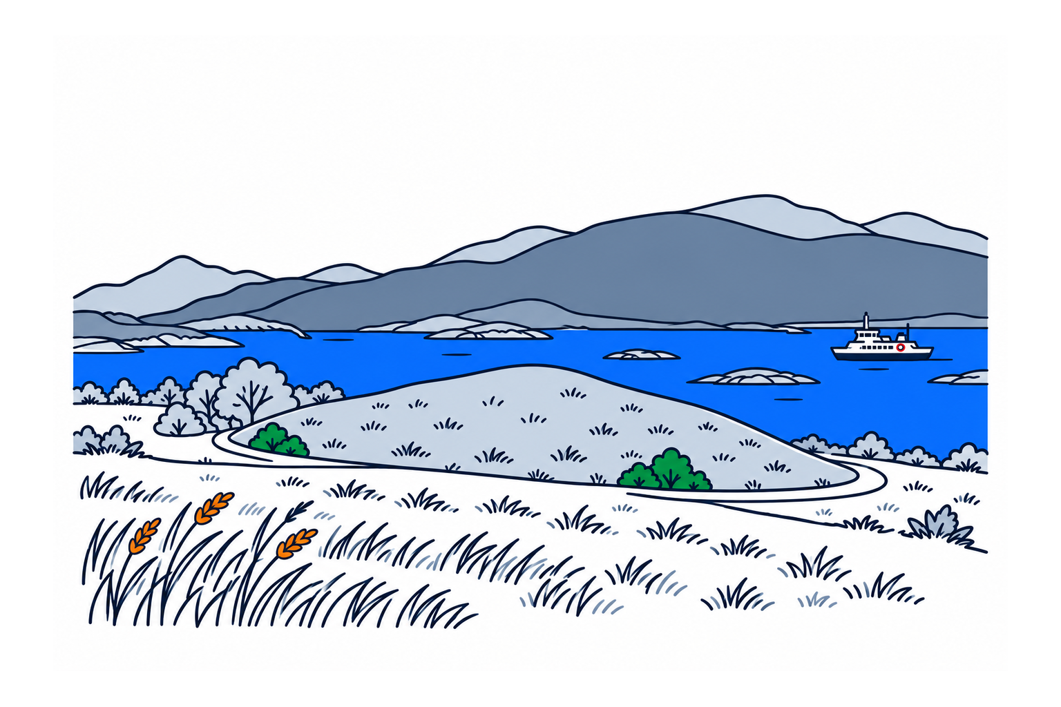 SamfunnPrep illustration of the broad grass-covered Herlaugshaugen burial mound at Skei.