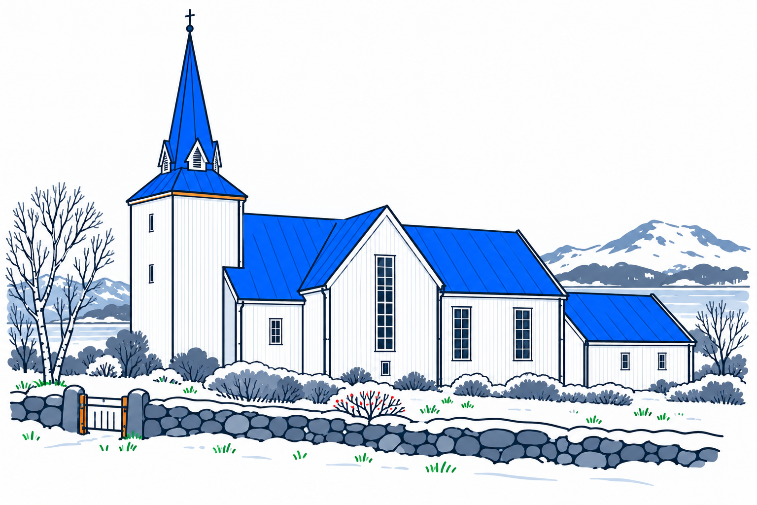 SamfunnPrep illustration of the timber Lødingen kirke