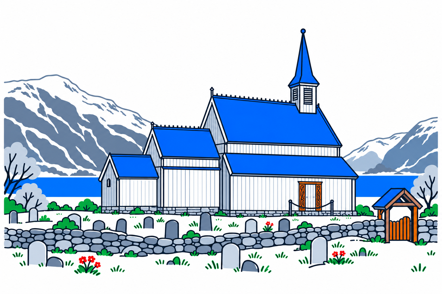 SamfunnPrep illustration showing Urnes stavkyrkje.