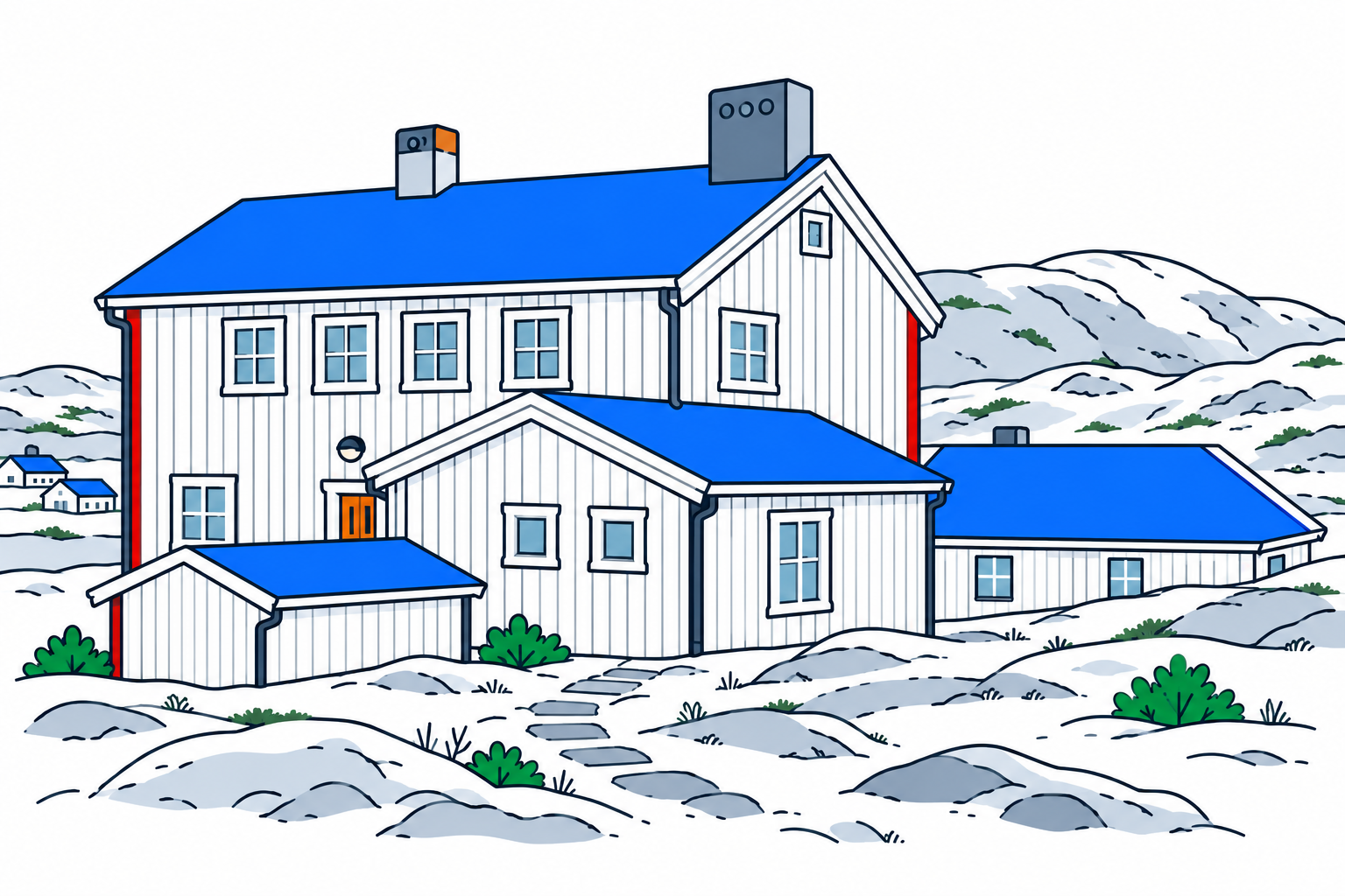 SamfunnPrep illustration of Måsøy museum's red former parsonage in Havøysund, the historic building used before relocation.