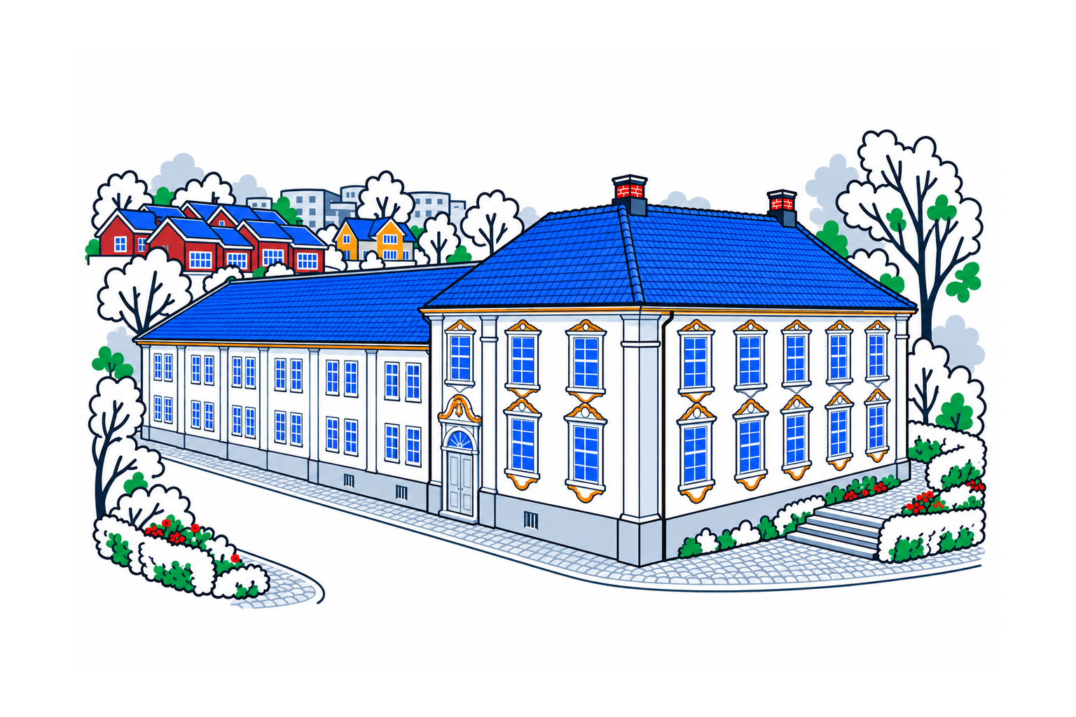 SamfunnPrep illustration: Konvensjonsgården, Moss. The historic ironworks administration building.