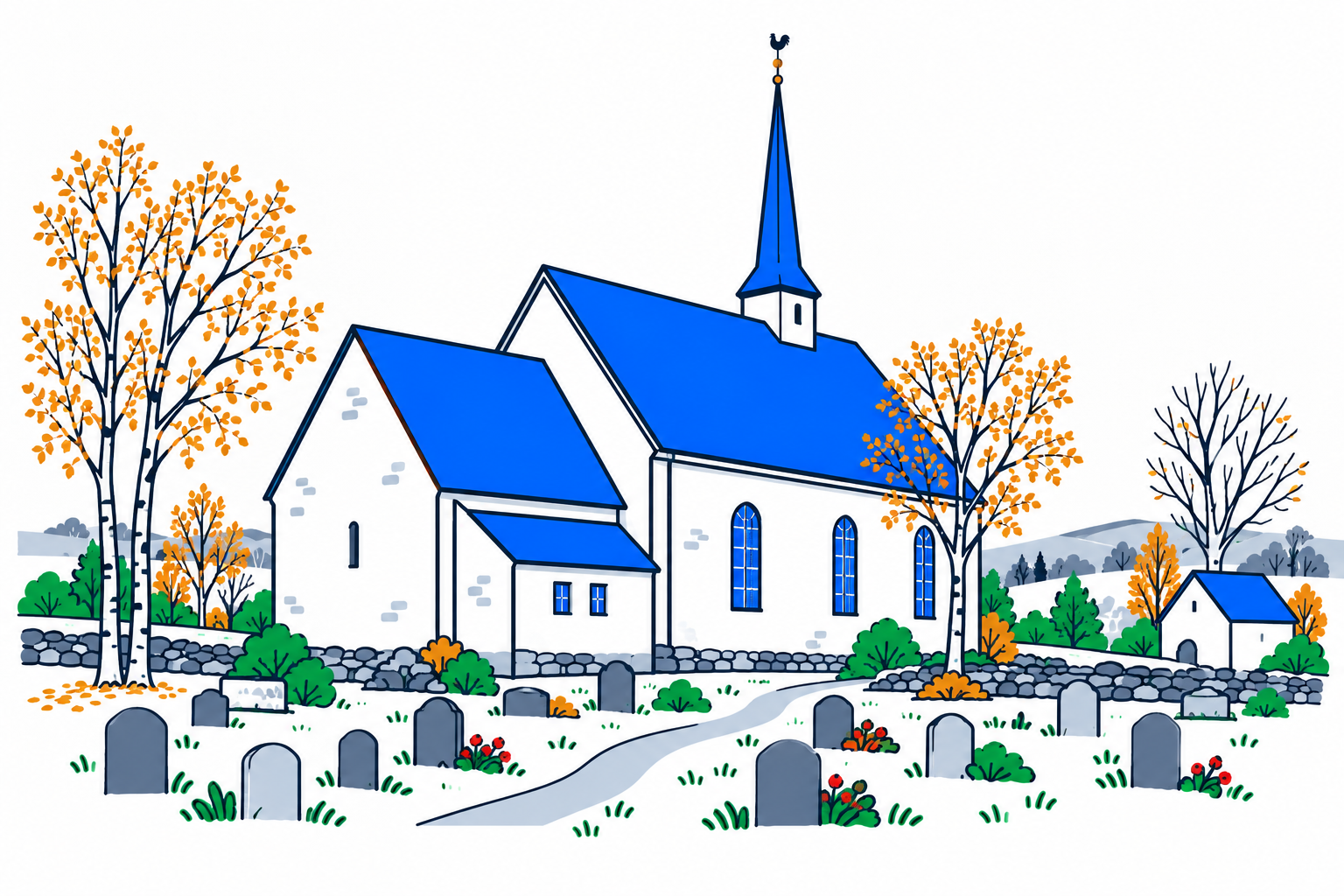 SamfunnPrep illustration: Nannestad kirke, Nannestad. The stone church with its octagonal roof turret.