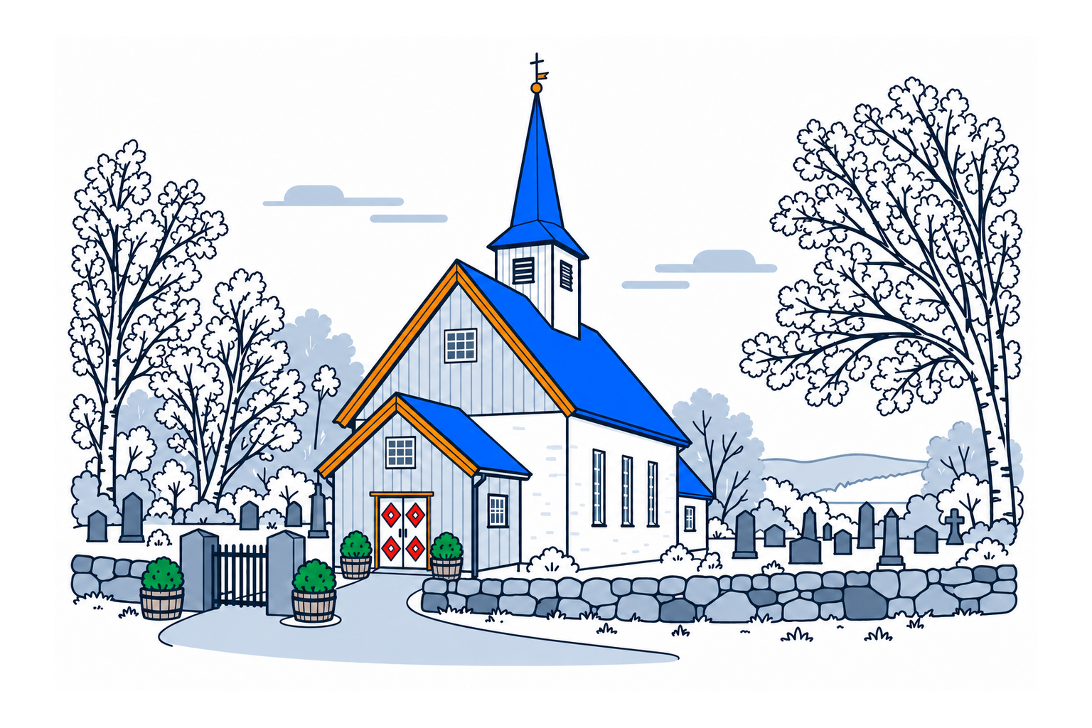 SamfunnPrep illustration: Nesodden kirke, Nesodden. The medieval stone church and its timber roof turret.