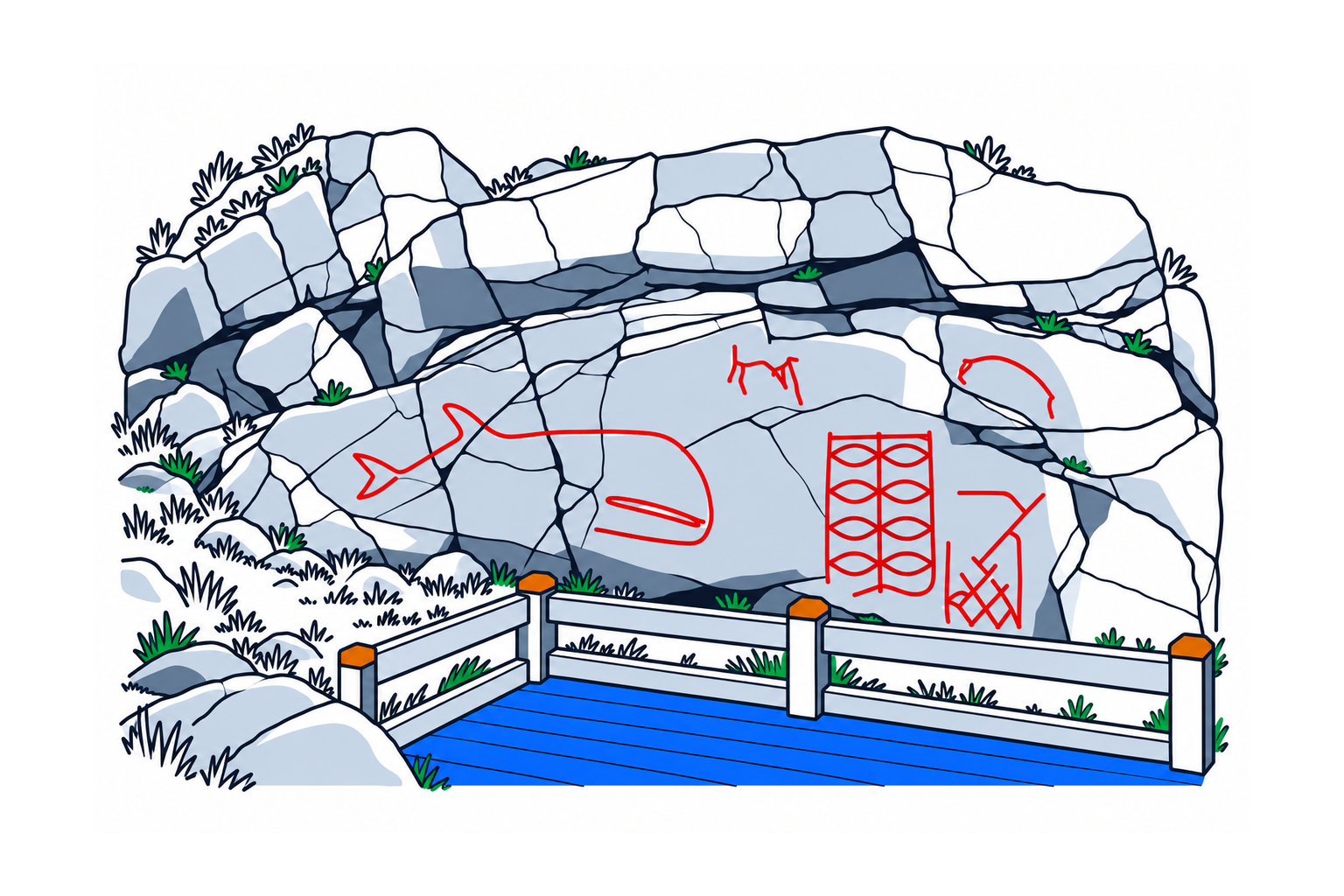 SamfunnPrep illustration of the prehistoric rock carvings at Strand in Osen