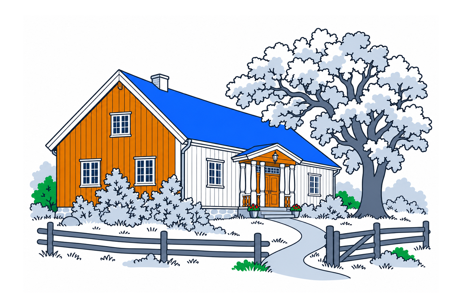 SamfunnPrep illustration: Rælingen bygdetun, Rælingen. The historic farmhouse and farmyard at Fjerdingby.