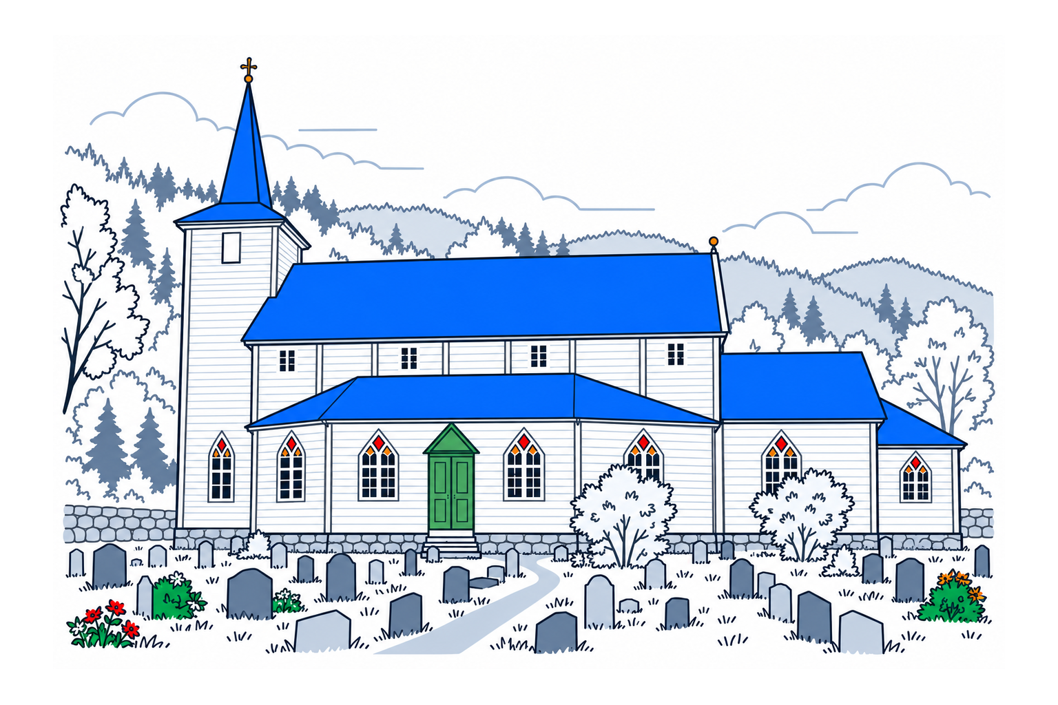 SamfunnPrep illustration showing Ådland kyrkje.