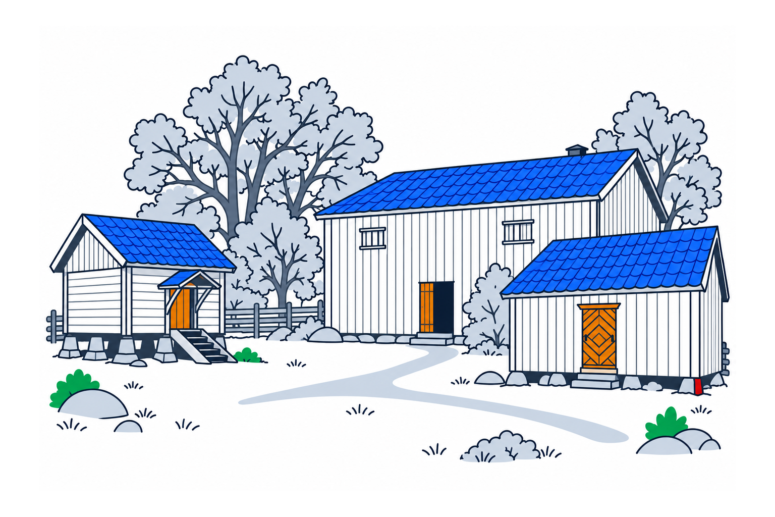 SamfunnPrep illustration: Borgarsyssel Museum, Sarpsborg. Historic buildings in the open-air museum.