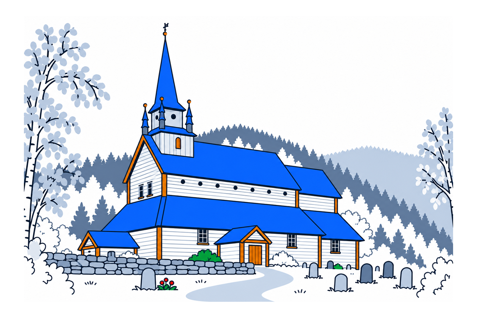 SamfunnPrep illustration showing Kaupanger stavkyrkje.