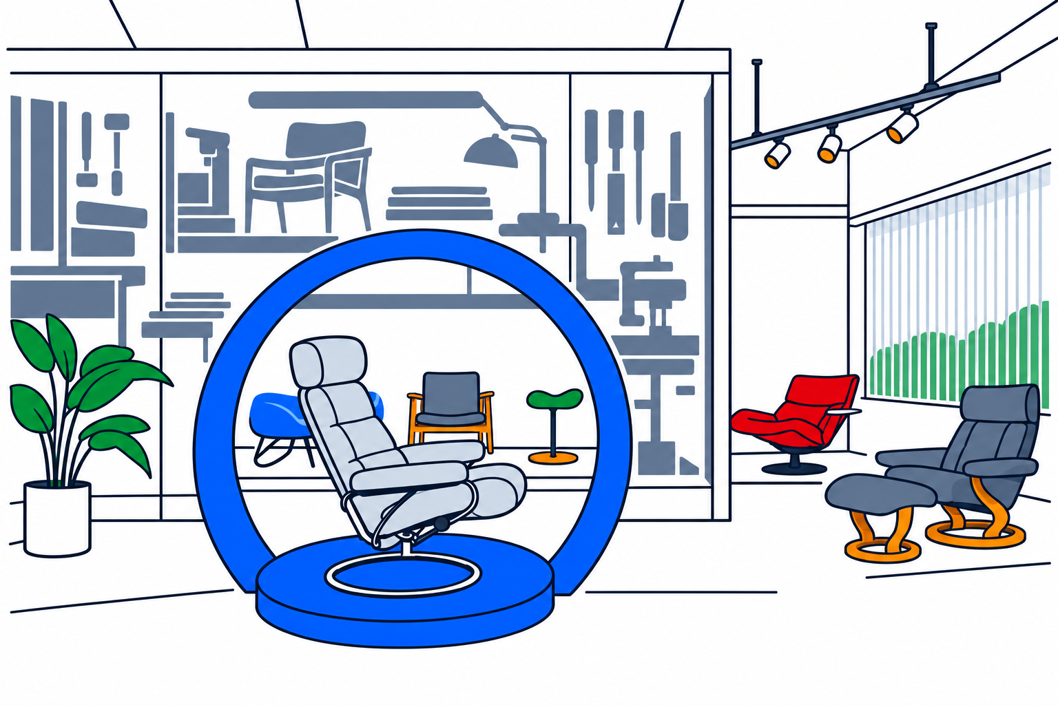 SamfunnPrep illustration of Møbelmuseet in Sykkylven, showing the museum building associated with the municipality's furniture industry.