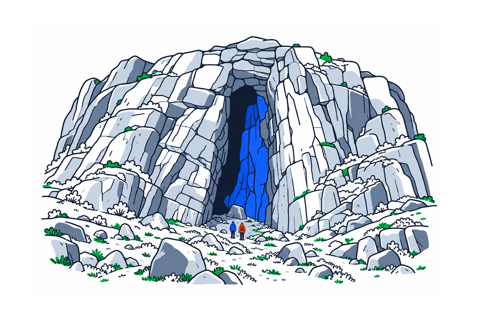SamfunnPrep illustration of Kirkhelleren sea cave on Sanna, Træna