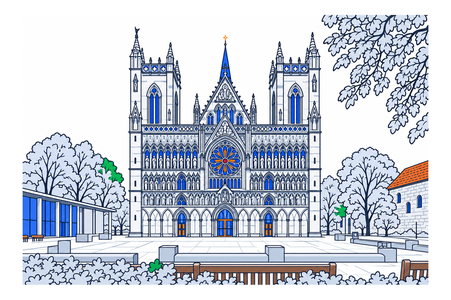 SamfunnPrep illustration of Nidarosdomen’s cathedral façade in Trondheim