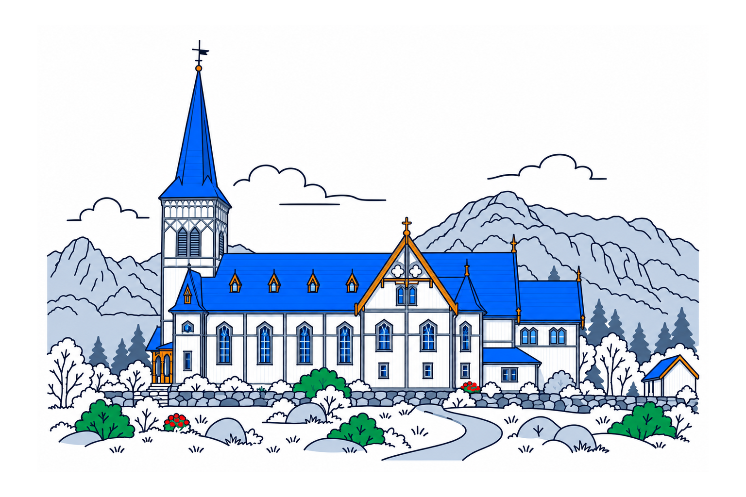 SamfunnPrep illustration of Lofotkatedralen, Vågan kirke near Kabelvåg