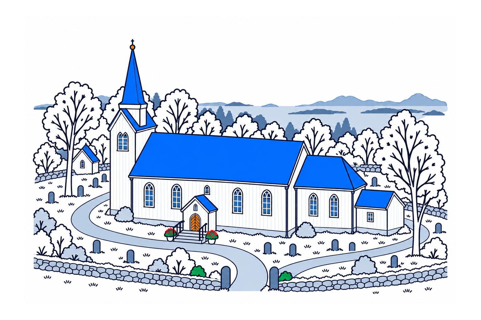 SamfunnPrep illustration of Vega kirke in Gladstad, Vega