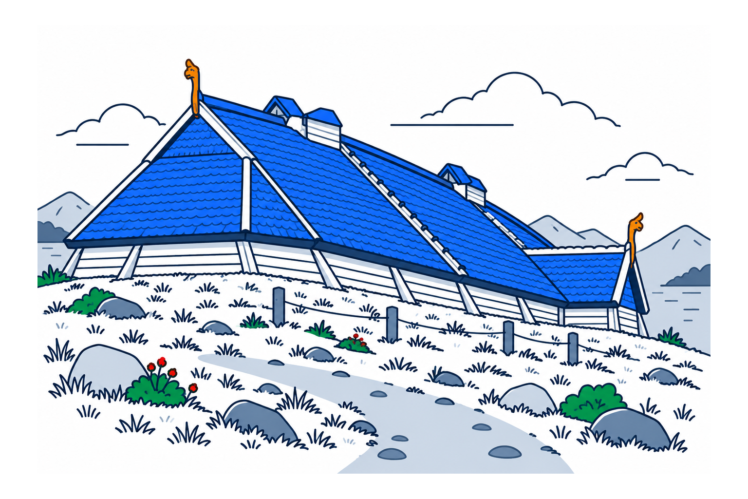 SamfunnPrep illustration of the reconstructed longhouse at Lofotr Vikingmuseum