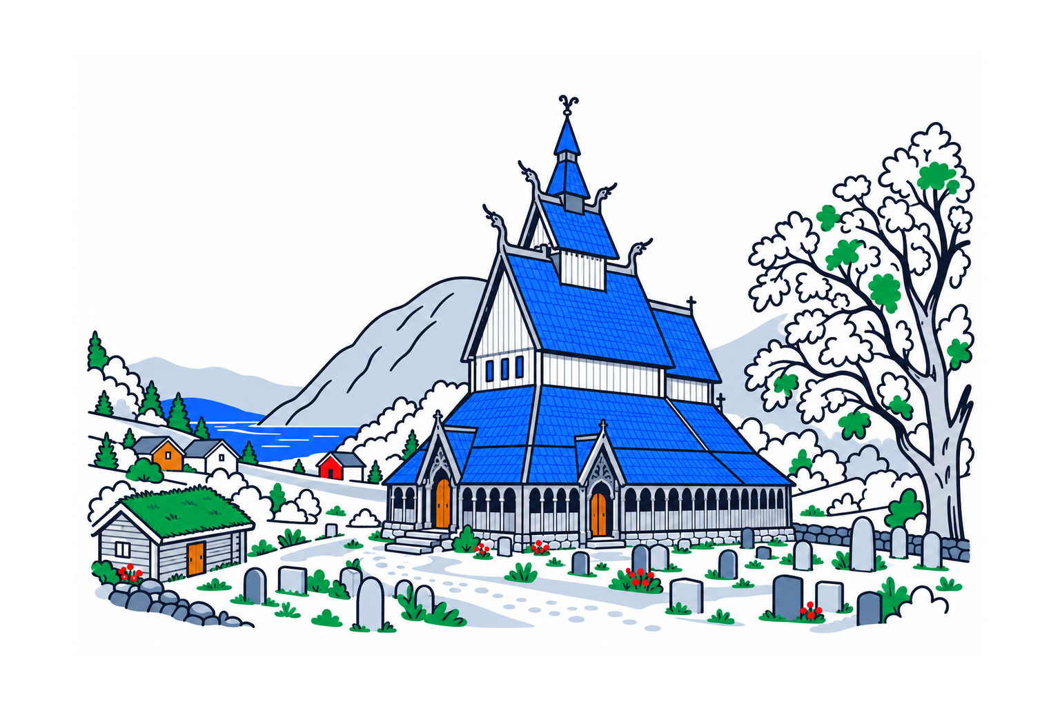 SamfunnPrep illustration showing Hopperstad stavkyrkje.